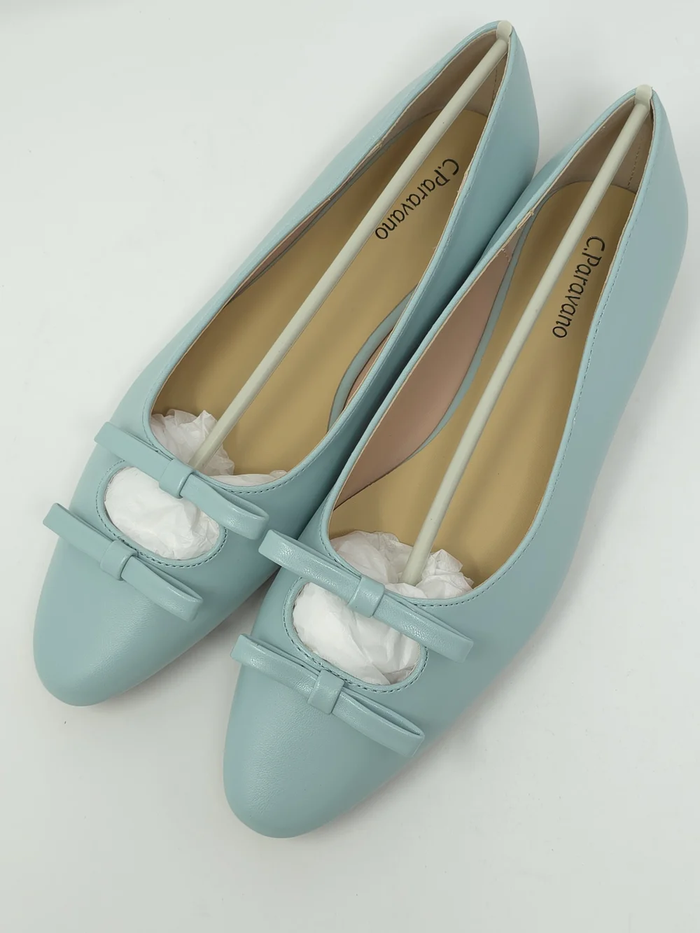 NWT C. Paravano Double Bow Cutout Ballet Flats Emma Blue 39.5 US 9